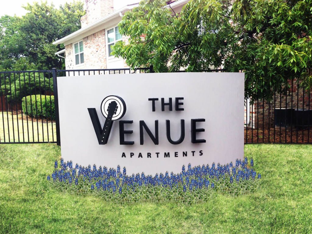Modern monument sign of The Venus installed by Priority Signs & Graphics in Dallas Fort Worth
