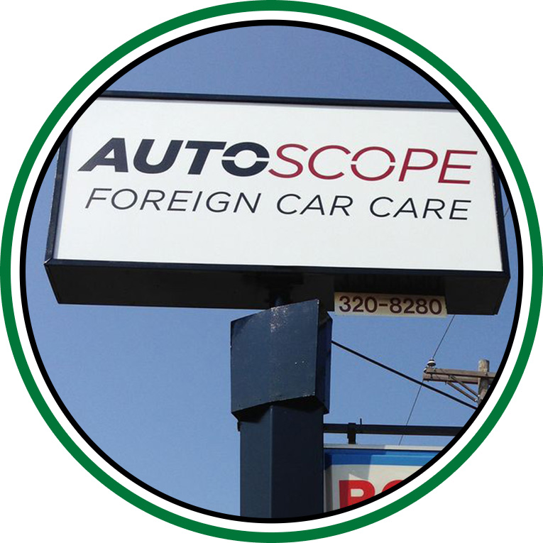 Custom cabinet sign of Auto Scope installed by Priority Signs & Graphics in Dallas Fort Worth