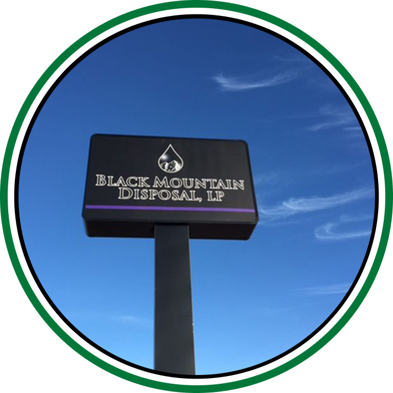 Black Mountain Disposal cabinet sign on pole made by Priority Signs & Graphics in Dallas, TX