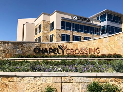Modern monument sign of Chapel Crossing installed in Dallas, TX