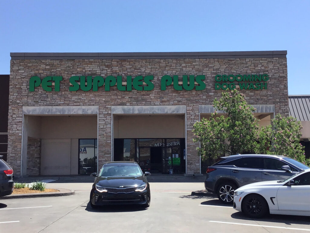 Outdoor storefront sign for Pet Supplie Plus business by Priority Signs & Graphics in Dallas, TX
