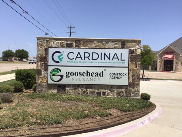 Custom sign of Comstock Agency designed & installed by Priority Signs & Graphics in Dallas Fort Worth, TX