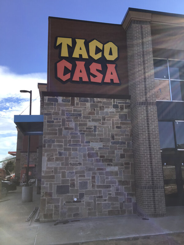 Custom wooden sign made for Taco Casa storefront