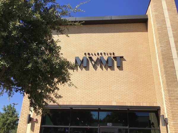 Exterior storefront sign of MVMT building made in Dallas 
