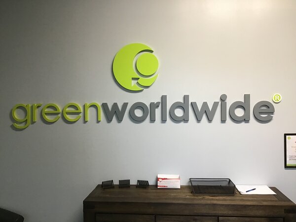Multicolor acrylic office sign of green worldwide